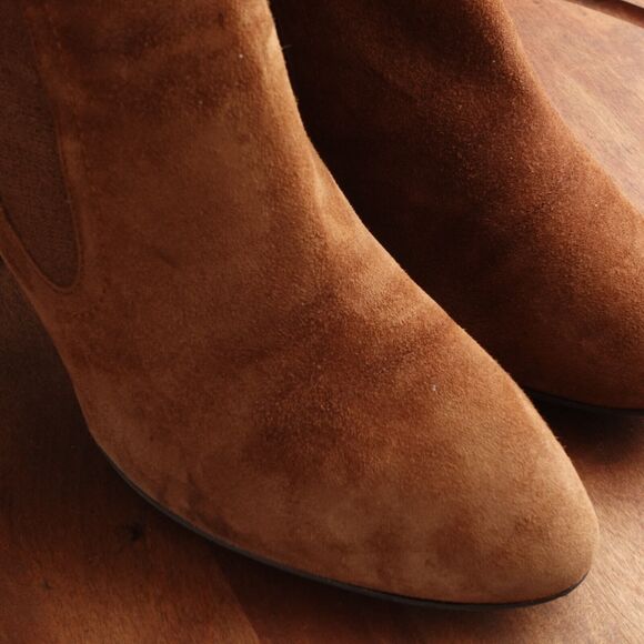 Stuart Weitzman Boots Women SZ 11 Brown Fifer 80 Suede Pull On Stretch Heel READ - Picture 4 of 16